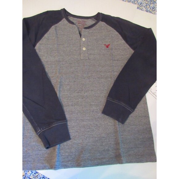 Mens American Eagle L/S Gray / Black Thermal Henley Sz LG - Picture 2 of 2